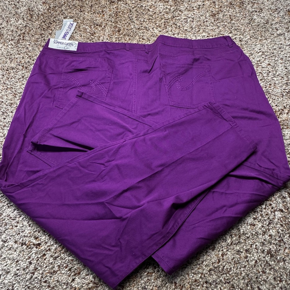 Catherines Secret Slimmer Classic Purple Straight‎ Leg Pants Womens Plus 32W NWT